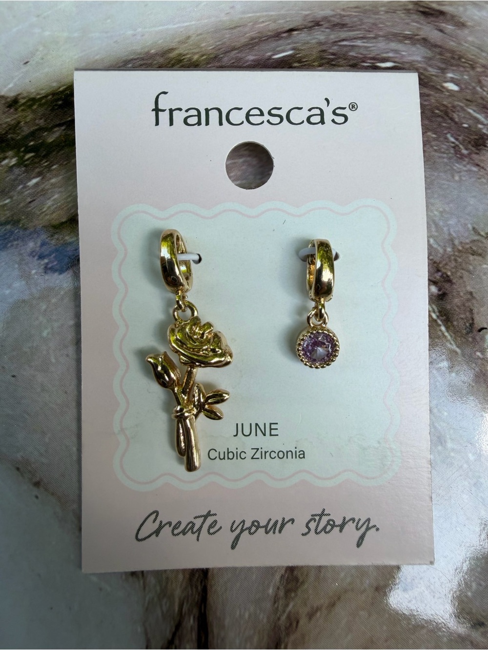 francesca's Gold Floral Rose and June Gem Charm Set